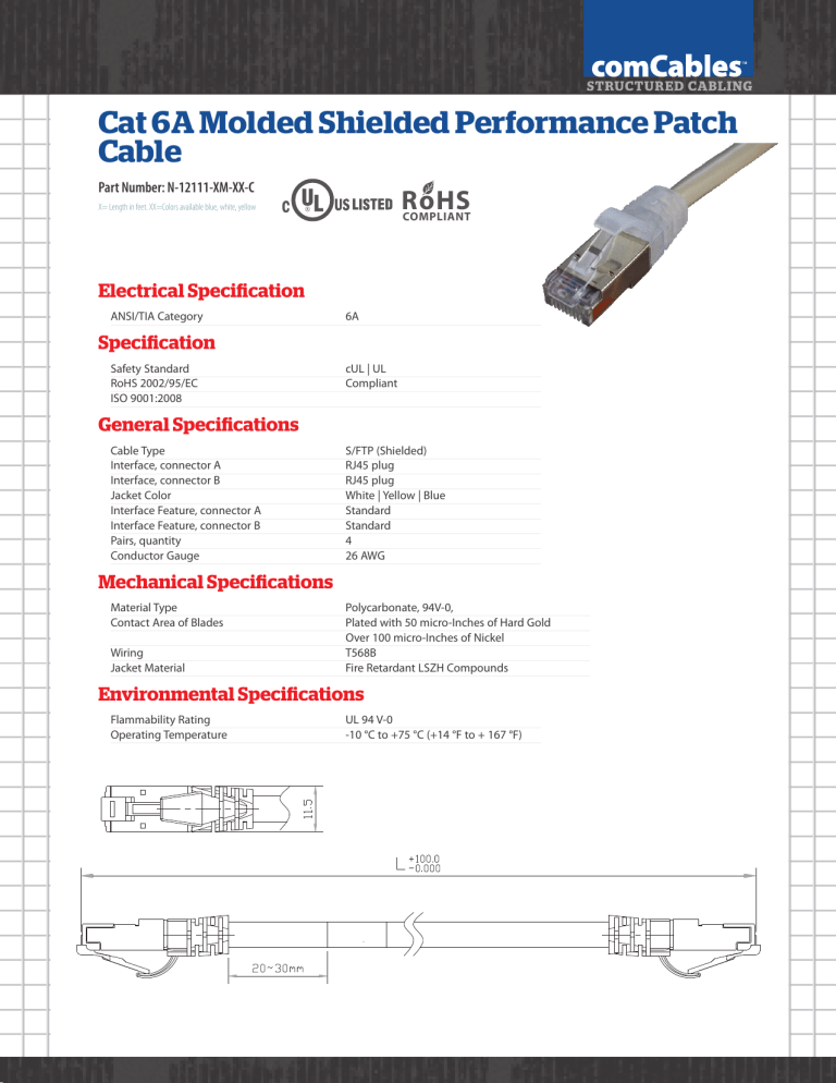 Cat 6A Molded Shielded Performance Patch Cable Cat 6A Molded Shielded Performance Patch Cable