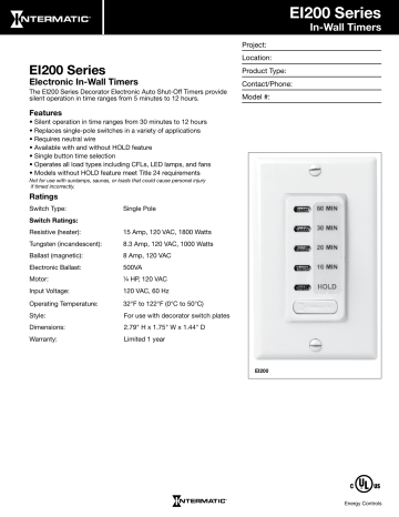 Intermatic EI200W Specification Intermatic EI200W Specification