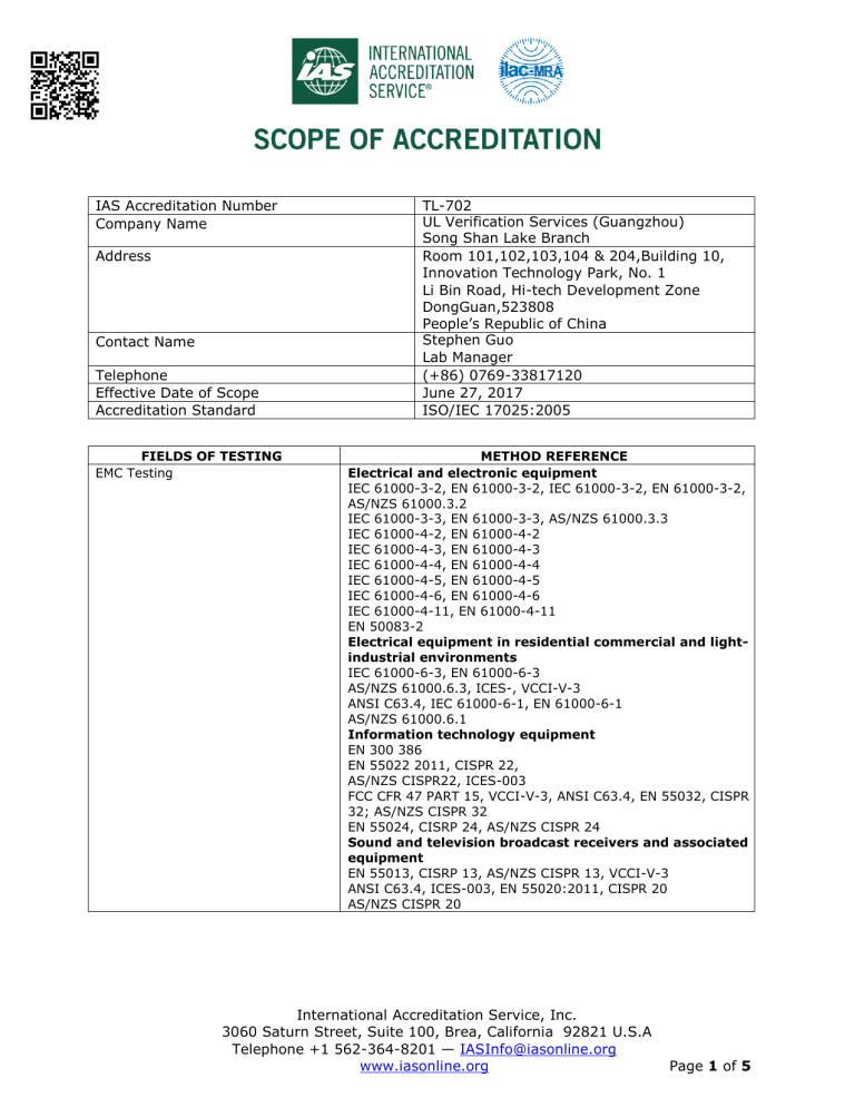 International Accreditation Service, Inc. 3060 Saturn Street, Suite International Accreditation Service, Inc. 3060 Saturn Street, Suite