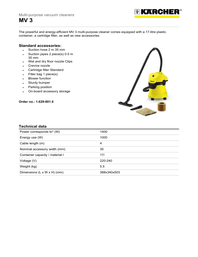 Multi-purpose vacuum cleaners Standard accessories Multi-purpose vacuum cleaners Standard accessories