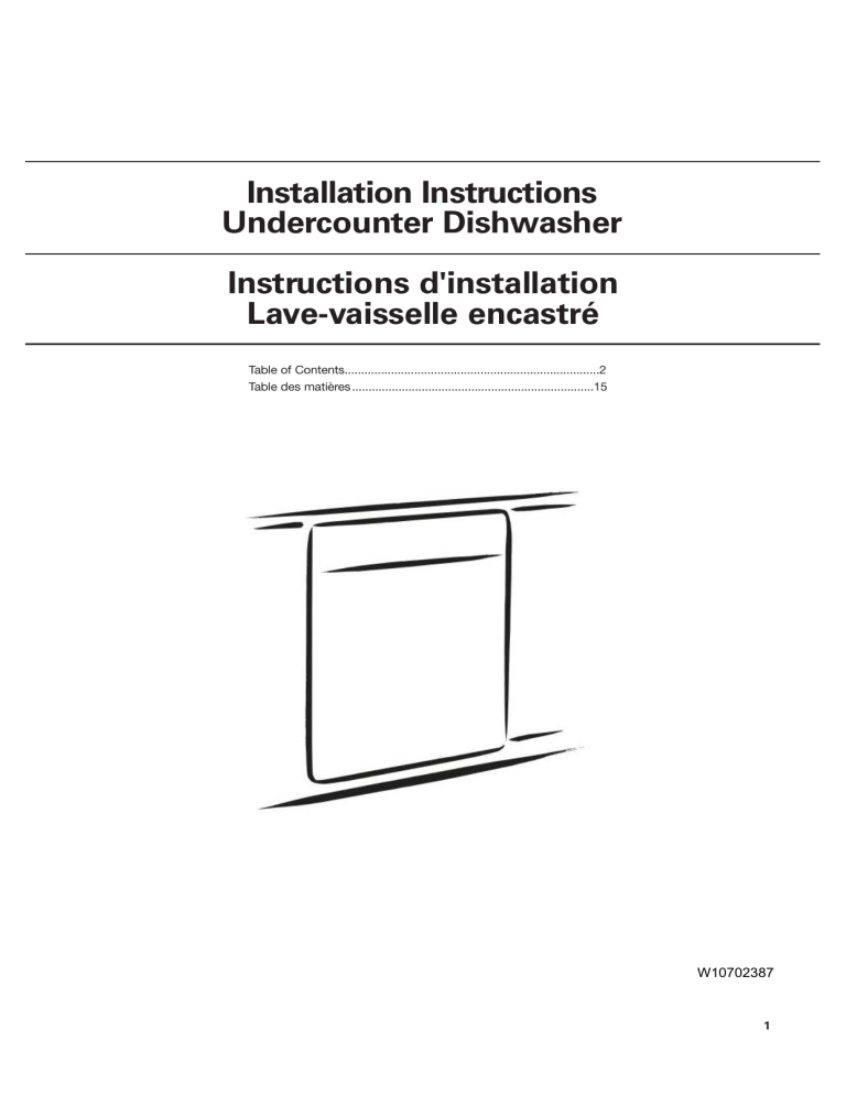Installation Instructions Undercounter Dishwasher Installation Instructions Undercounter Dishwasher