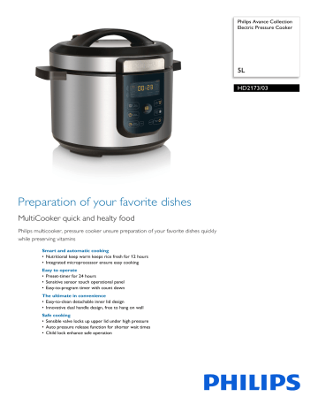 HD2173/03 Philips Electric Pressure Cooker HD2173/03 Philips Electric Pressure Cooker