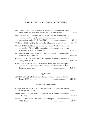 TABLE DES MATIERES / CONTENTS Approches TABLE DES MATIERES / CONTENTS Approches