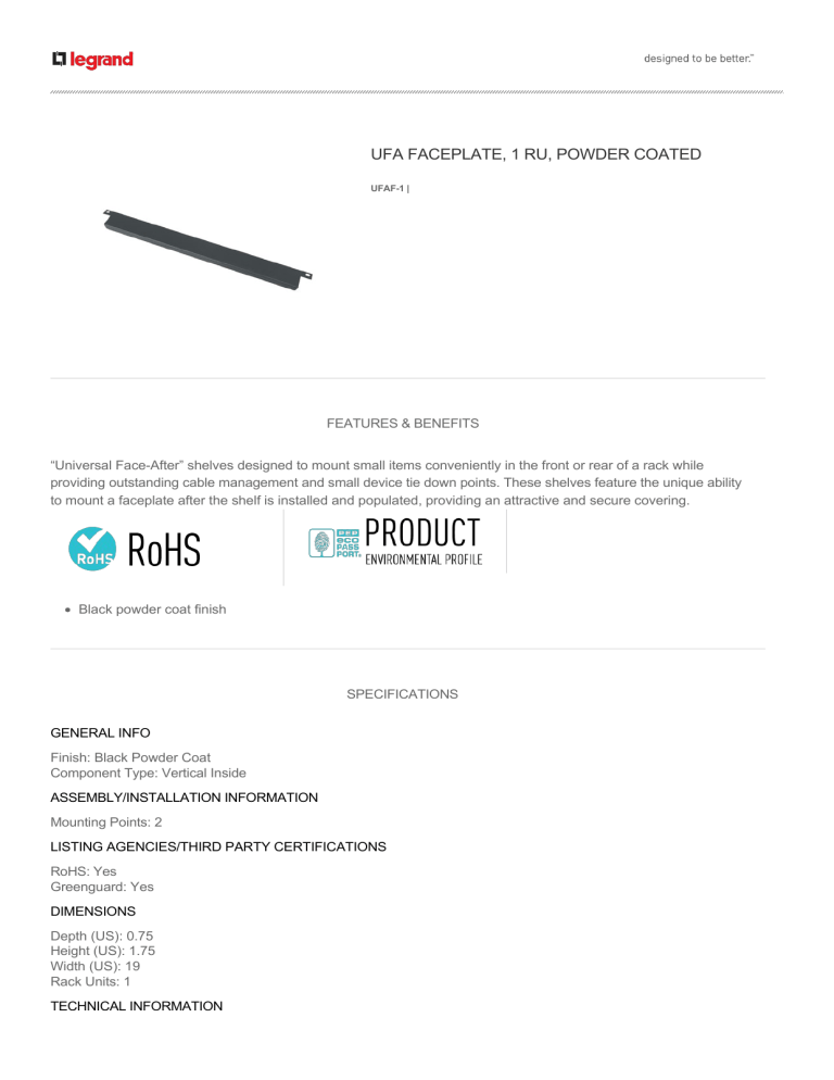 ufa faceplate, 1 ru, powder coated ufa faceplate, 1 ru, powder coated