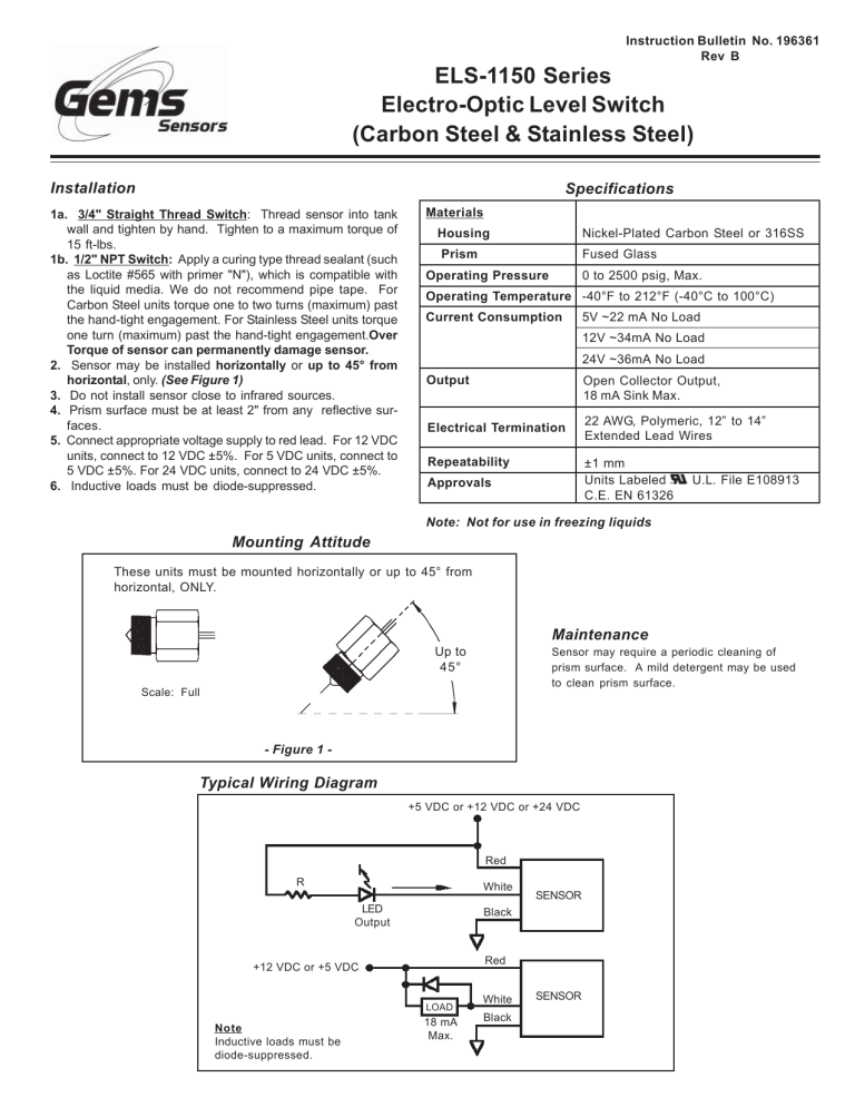 ELS-1150 Series Electro-Optic Level Switch ELS-1150 Series Electro-Optic Level Switch
