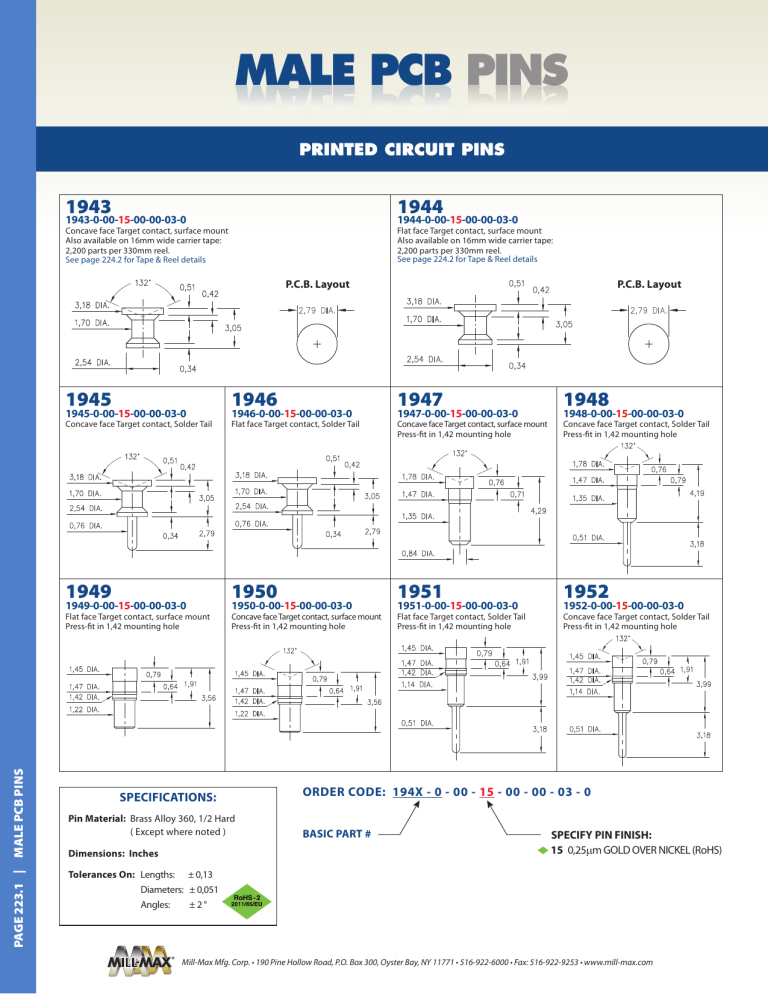 MALE PCB PINS - Mill-Max MALE PCB PINS - Mill-Max