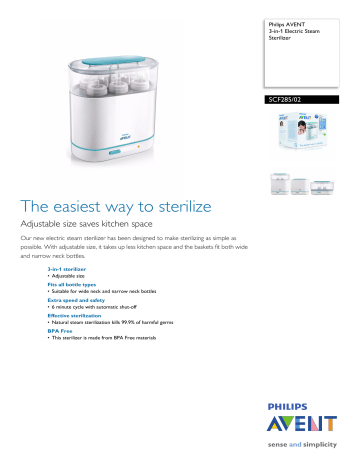 SCF285/02 Philips 3-in-1 Electric Steam Sterilizer SCF285/02 Philips 3-in-1 Electric Steam Sterilizer