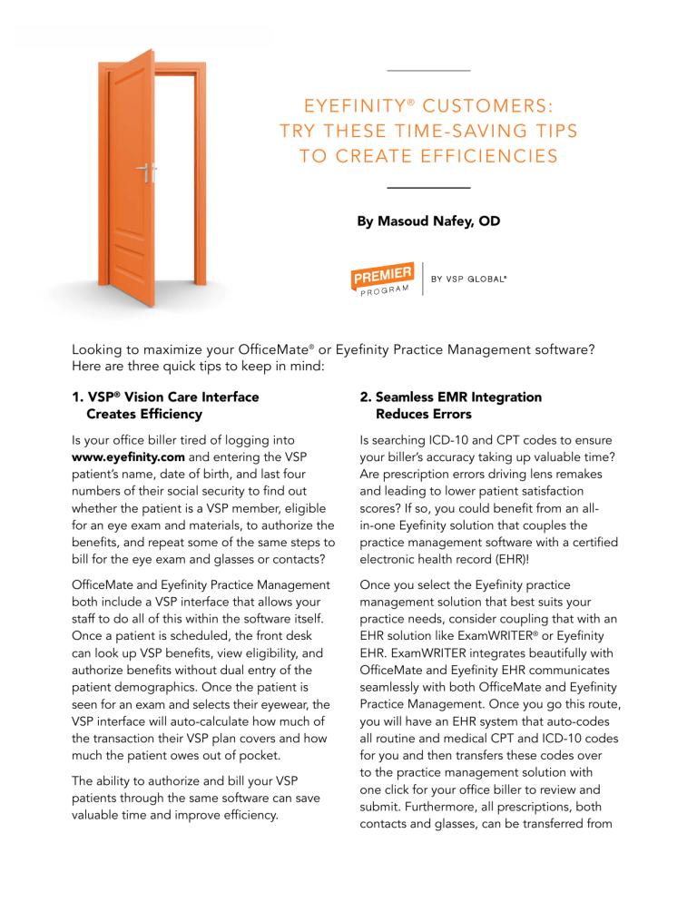 eyefinity® customers: try these time-saving tips to eyefinity® customers: try these time-saving tips to