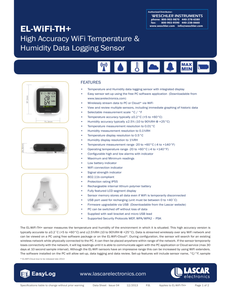 EL-WiFi-TH+ - Weschler Instruments | panel meters EL-WiFi-TH+ - Weschler Instruments | panel meters