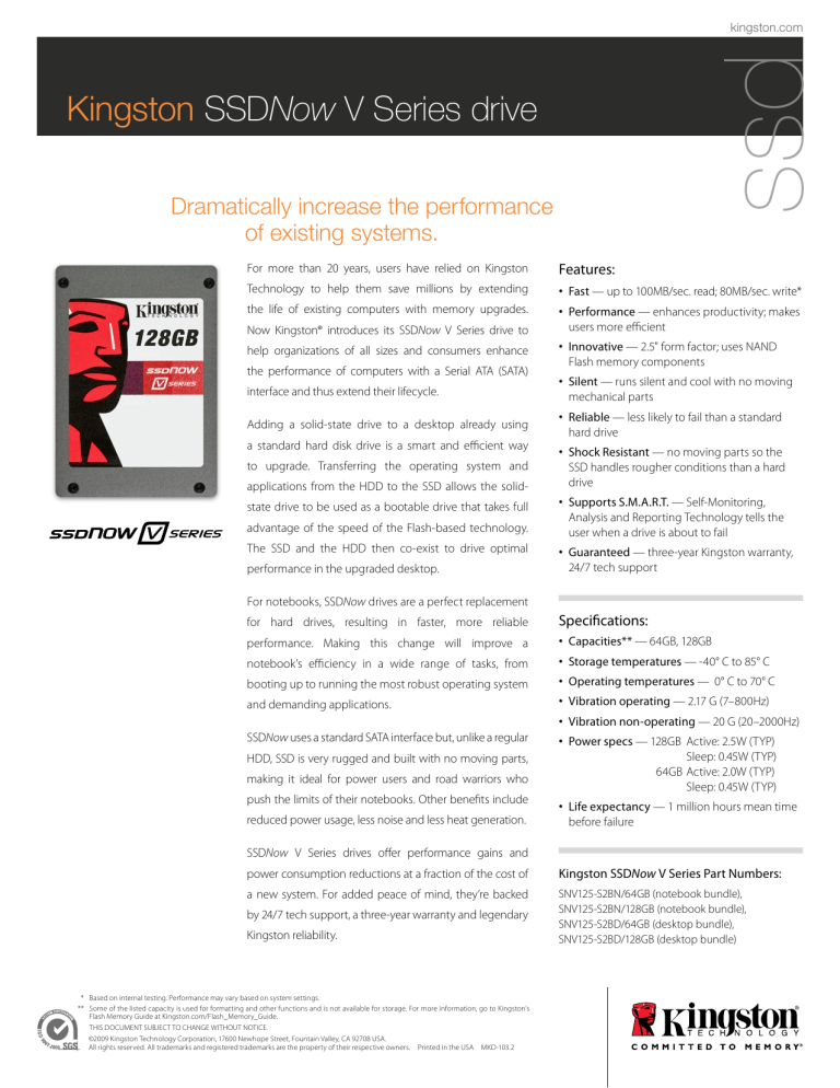 Kingston SSDNow V Series drive Kingston SSDNow V Series drive