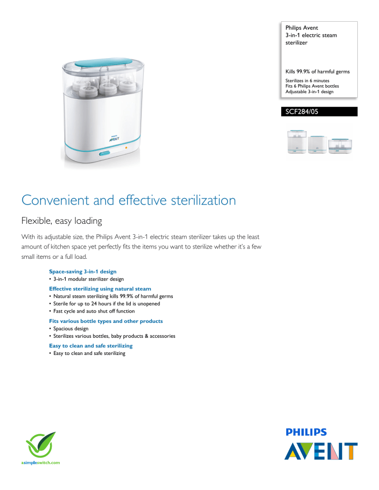 SCF284/05 Philips 3-in-1 electric steam sterilizer SCF284/05 Philips 3-in-1 electric steam sterilizer