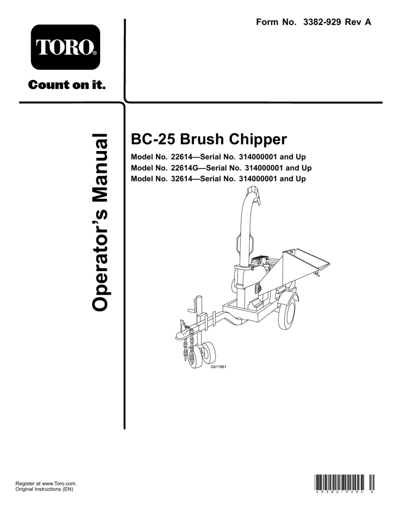 Toro BC-25 Brush Chipper User manual Toro BC-25 Brush Chipper User manual