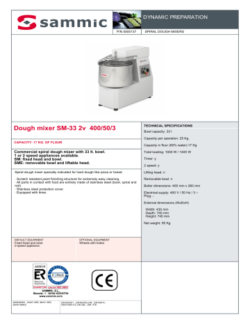 Dough mixer SM-33 2v 400/50/3 - Catering Hygiene Specialists Dough mixer SM-33 2v 400/50/3 - Catering Hygiene Specialists