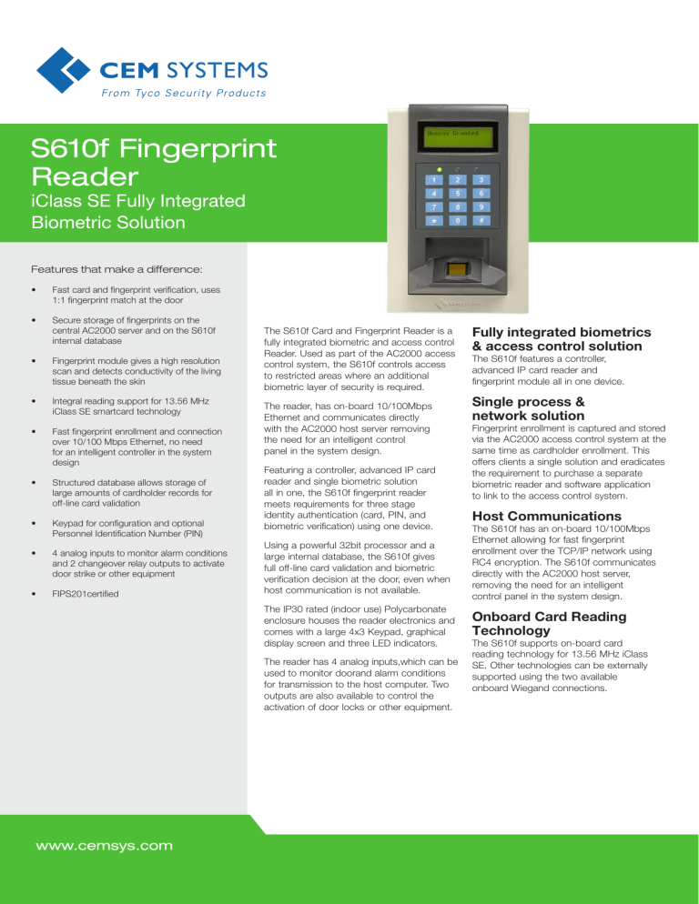 S610f Fingerprint Reader S610f Fingerprint Reader