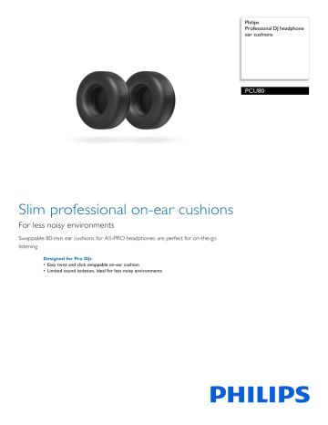 PCU80/00 Philips Professional DJ headphone ear cushions PCU80/00 Philips Professional DJ headphone ear cushions
