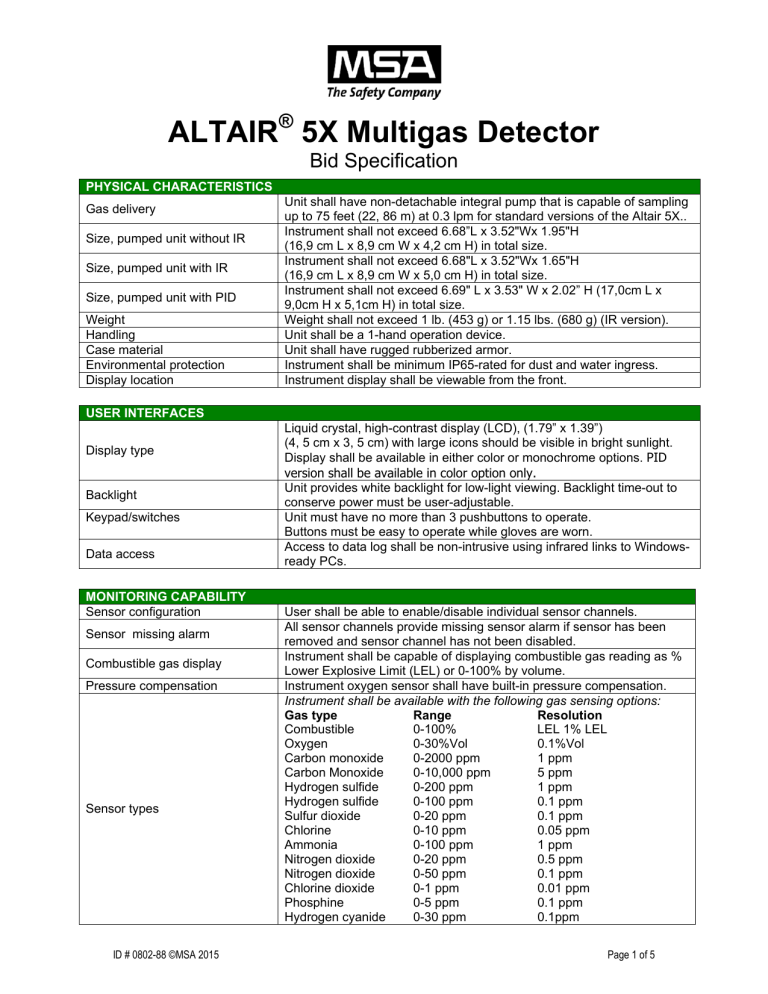 0802-88 ALTAIR 5X with PID Bid Spec_2015 0802-88 ALTAIR 5X with PID Bid Spec_2015