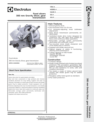 Food slicers 300 mm Gravity Slicer, gear transmission Food slicers 300 mm Gravity Slicer, gear transmission