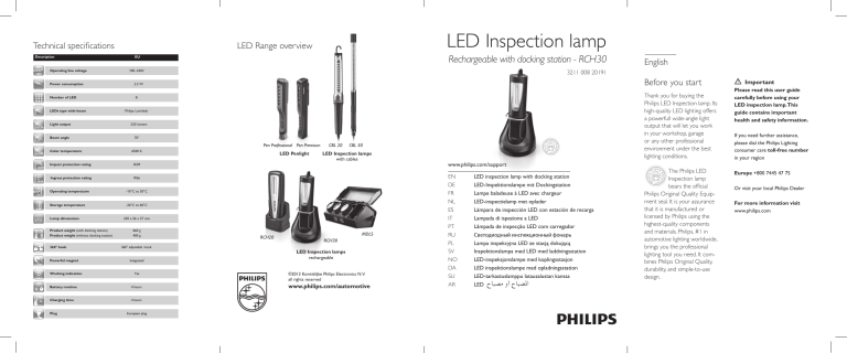 Philips LPL10UVX1, LPL11UVX1 Operating instructions Philips LPL10UVX1, LPL11UVX1 Operating instructions