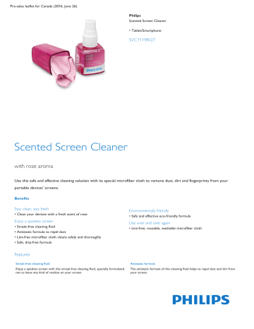 Product Leaflet: Tablet/Smartphone Scented Screen Cleaner Product Leaflet: Tablet/Smartphone Scented Screen Cleaner