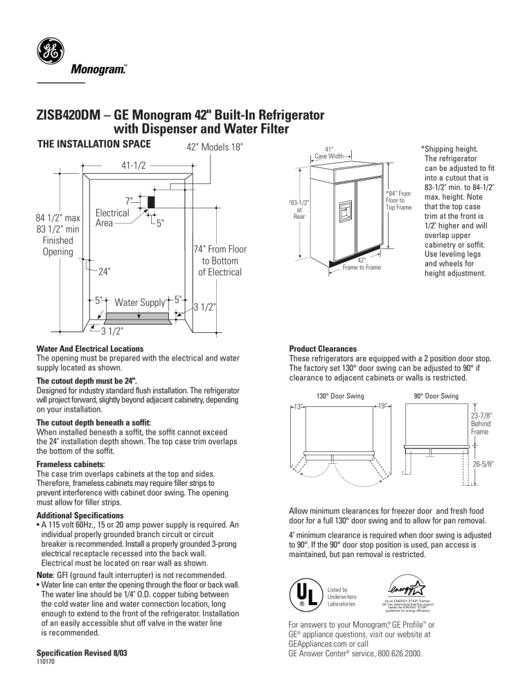 ZISB420DM – GE Monogram 42" Built ZISB420DM – GE Monogram 42" Built
