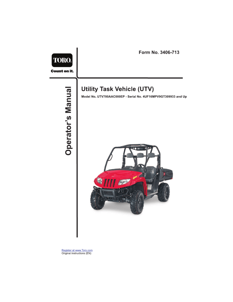Toro Utility Task Vehicle User manual Toro Utility Task Vehicle User manual