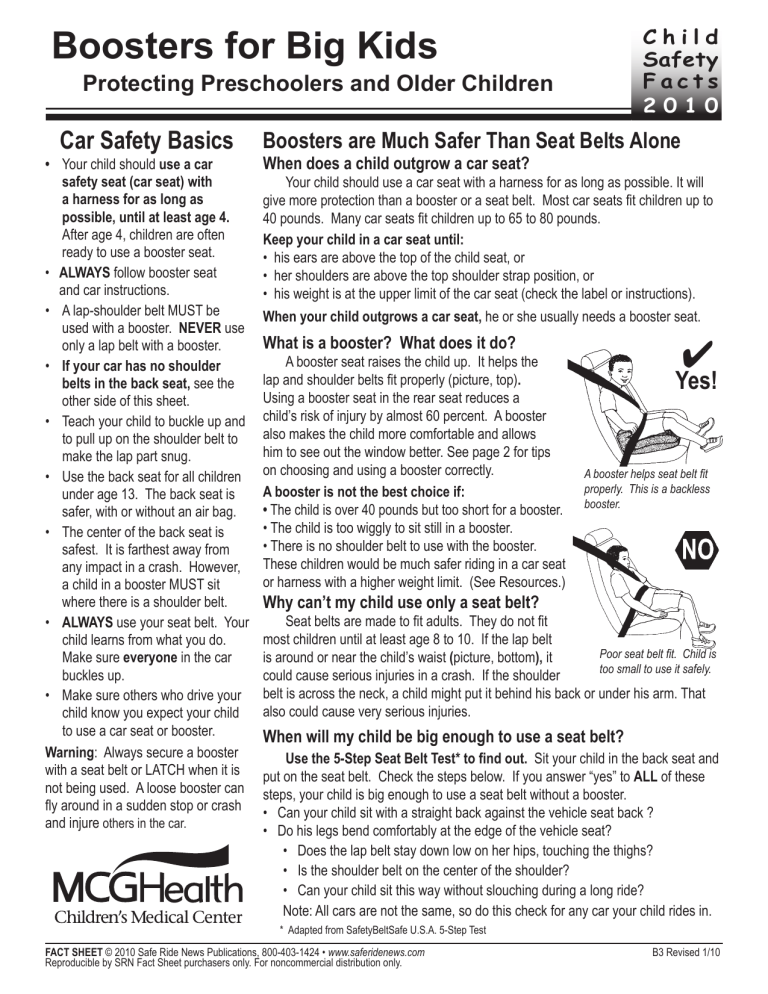 Boosters for Big Kids Boosters for Big Kids