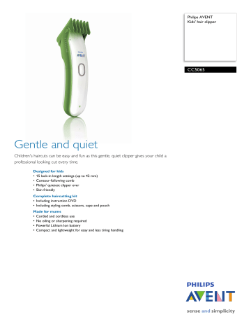 Avent CC5065/18 AVENT Kids' hair clipper Product Datasheet | Manualzz Avent CC5065/18 AVENT Kids' hair clipper Product Datasheet | Manualzz