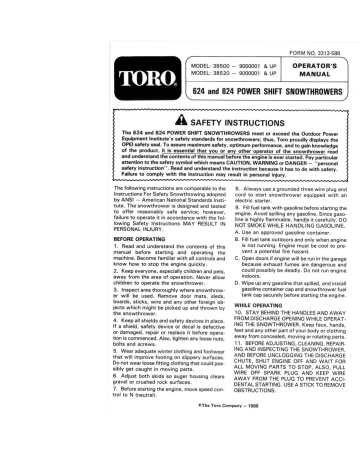 Toro 624 Power Shift Snowthrower, 724 Power Shift Snowthrower User manual Toro 624 Power Shift Snowthrower, 724 Power Shift Snowthrower User manual