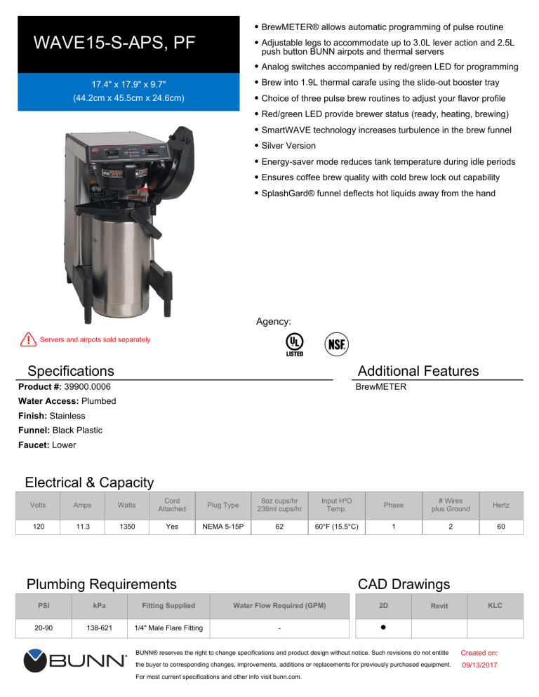 WAVE15-S-APS, PF - JES Restaurant Equipment WAVE15-S-APS, PF - JES Restaurant Equipment