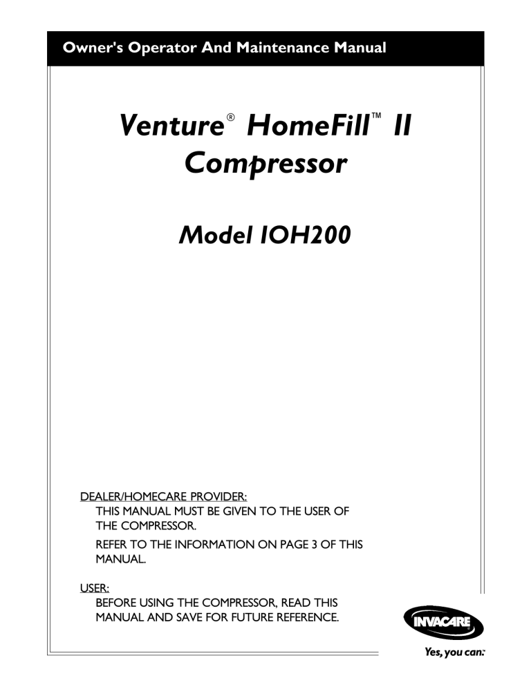Venture® HomeFill™ II Compressor - Medi Venture® HomeFill™ II Compressor - Medi
