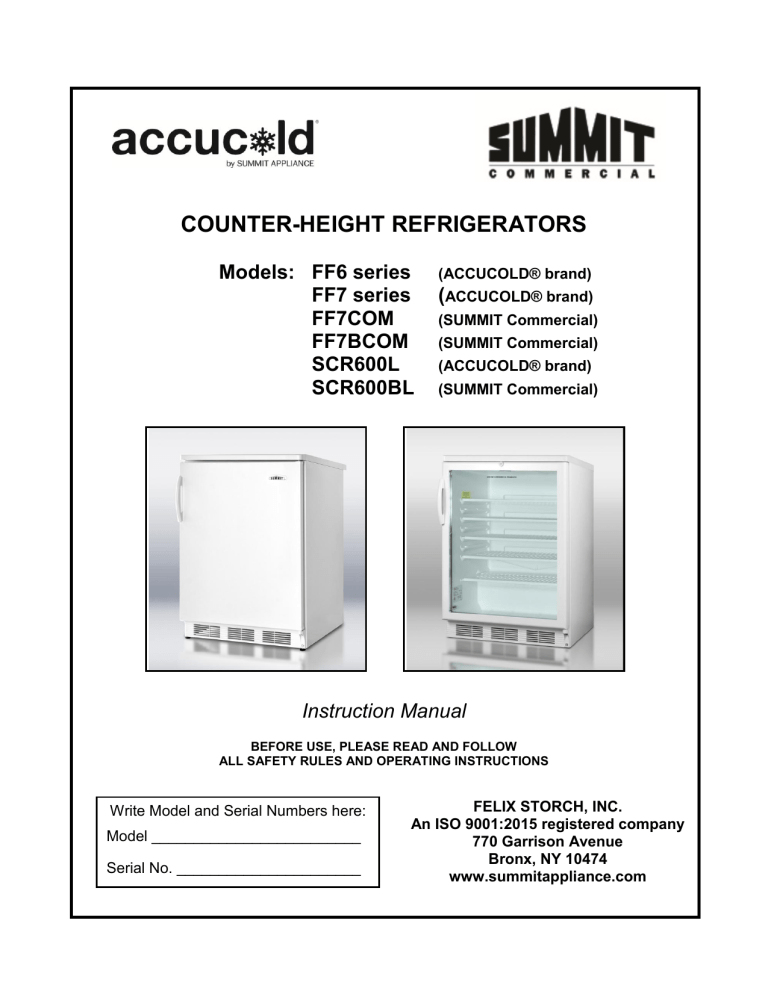 Summit FF6SSTB User manual Summit FF6SSTB User manual