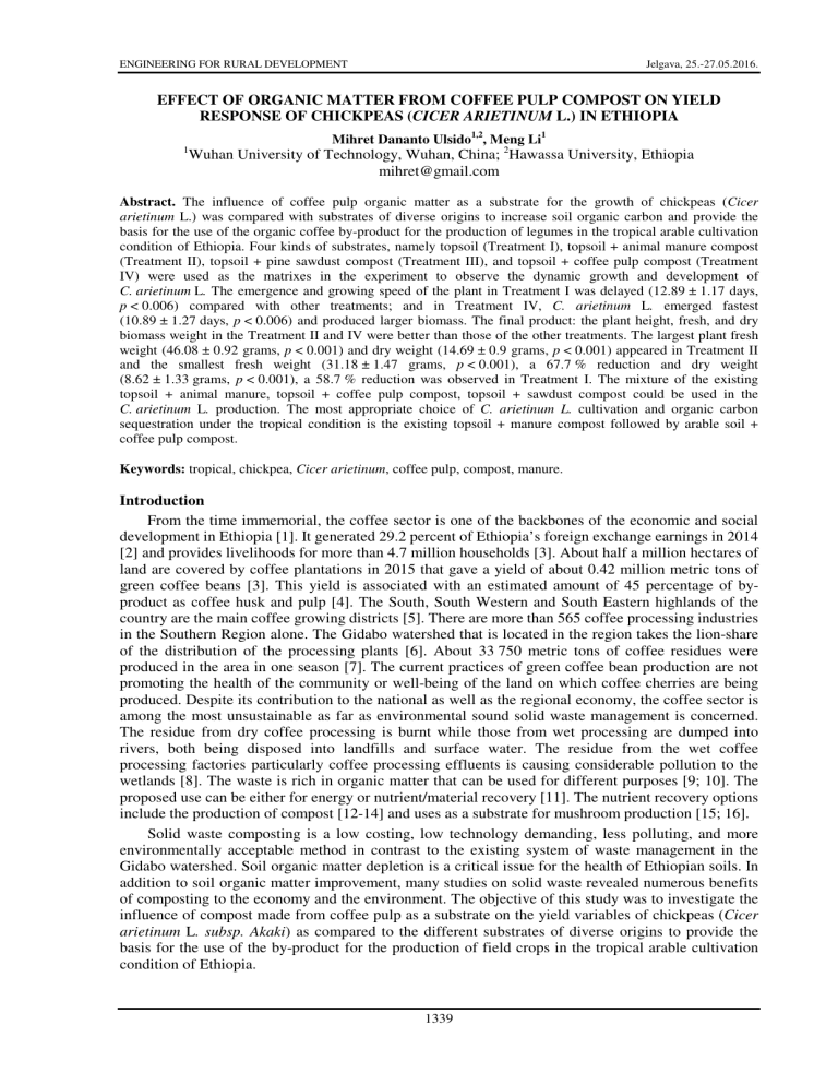 EFFECT OF ORGANIC MATTER FROM COFFEE PULP EFFECT OF ORGANIC MATTER FROM COFFEE PULP