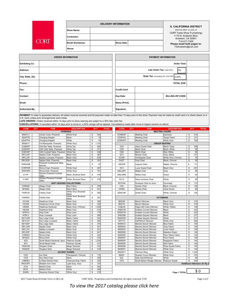 the 2017 Southern California Order Form for custom the 2017 Southern California Order Form for custom