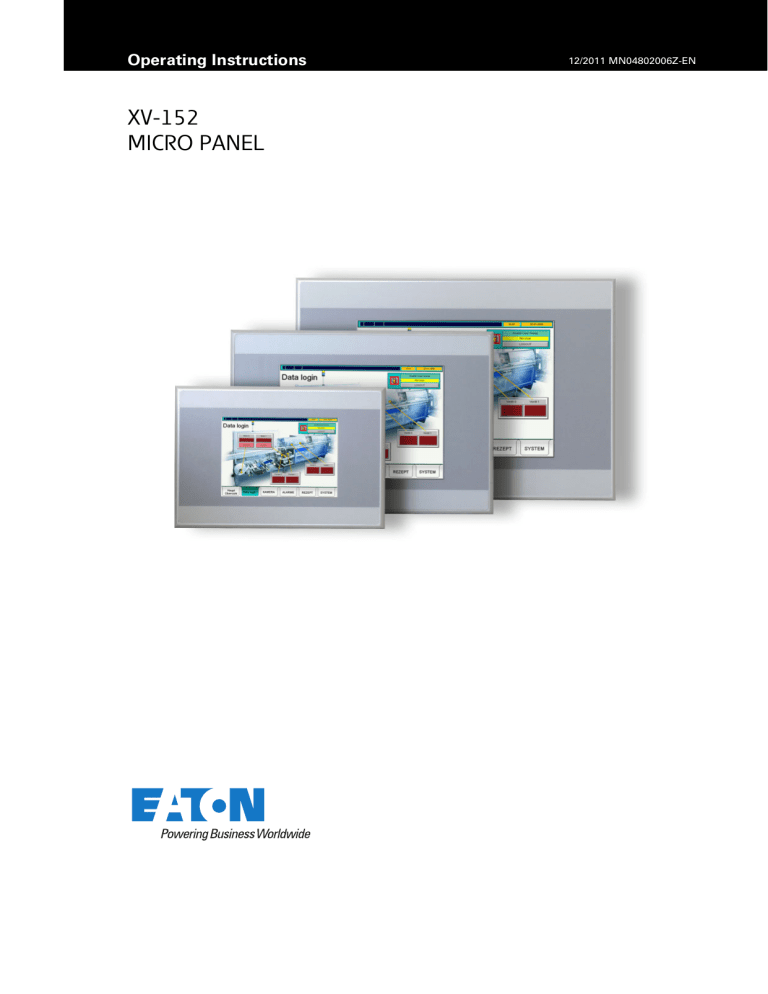 Eaton Micro Panel XV-102, XV-102 Series, XV-152 Series User manual Eaton Micro Panel XV-102, XV-102 Series, XV-152 Series User manual