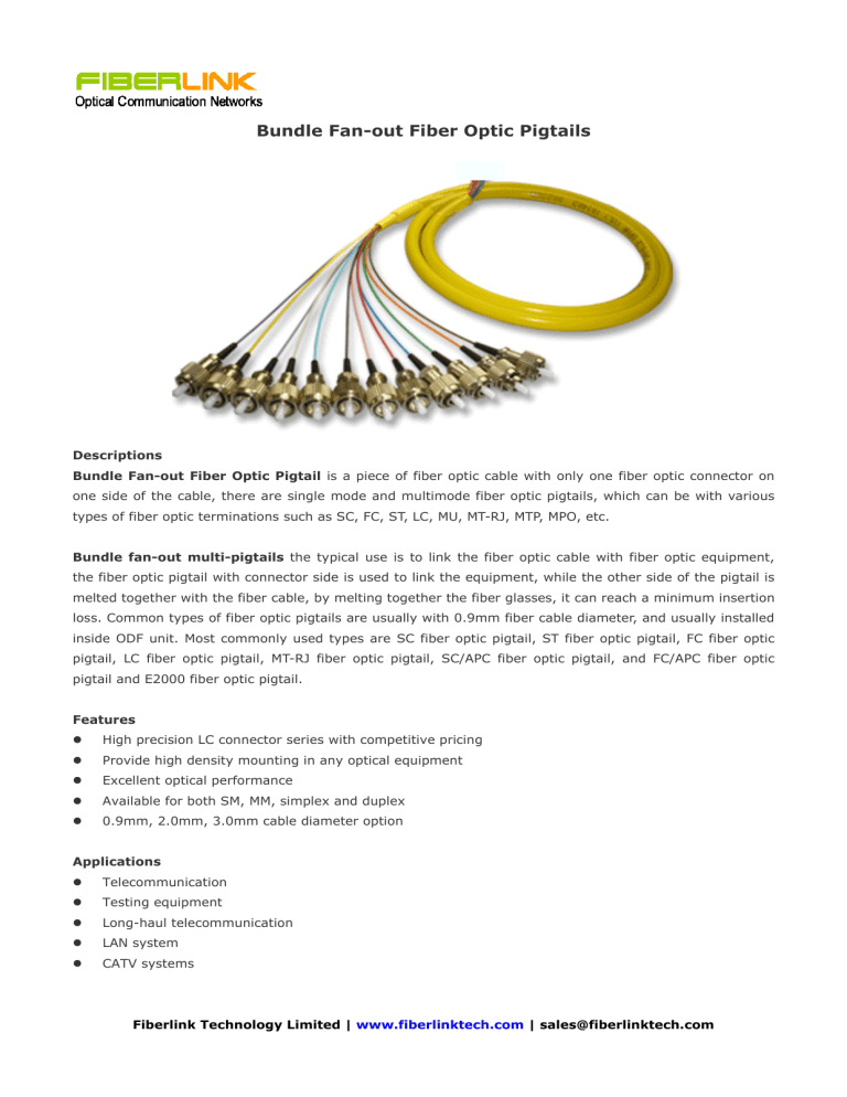 Bundle Fan-out Fiber Optic Pigtails Bundle Fan-out Fiber Optic Pigtails