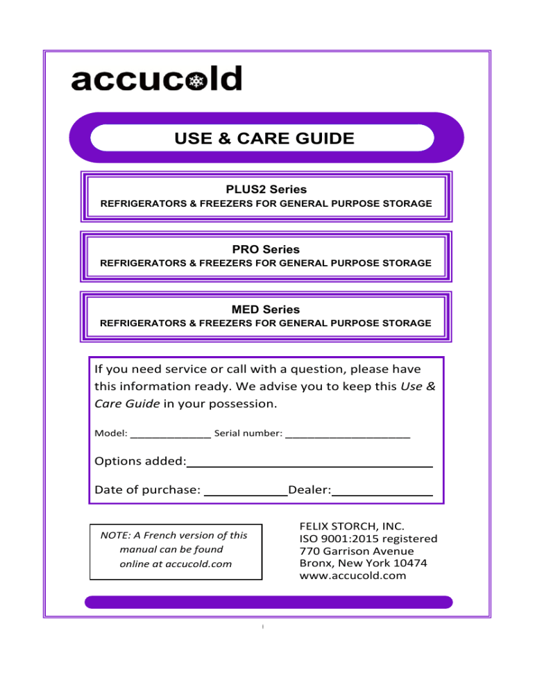 AccuCold CP351WLLF2PLUS2ADA, FS24L7PLUS2, FS24LPLUS2 User guide AccuCold CP351WLLF2PLUS2ADA, FS24L7PLUS2, FS24LPLUS2 User guide