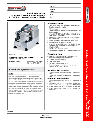 Food Processor Stainless Steel Cutter Mixer - 11.5 LT Food Processor Stainless Steel Cutter Mixer - 11.5 LT