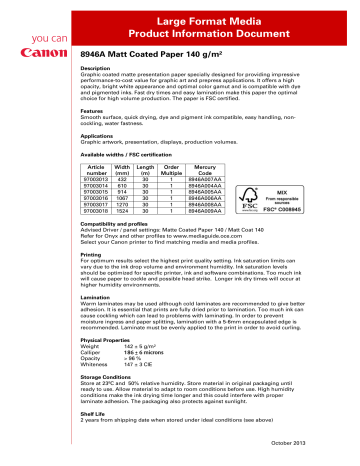 Large Format Media Product Information Document Large Format Media Product Information Document