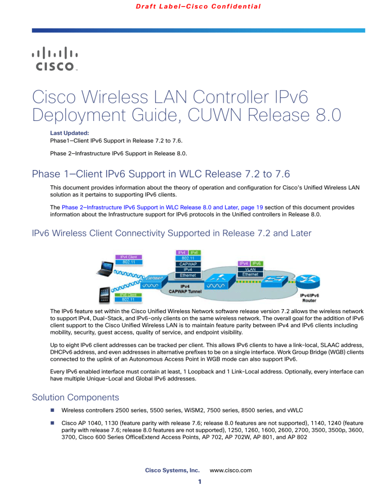 Cisco Wireless LAN Controller IPv6 Deployment Guide, CUWN Cisco Wireless LAN Controller IPv6 Deployment Guide, CUWN