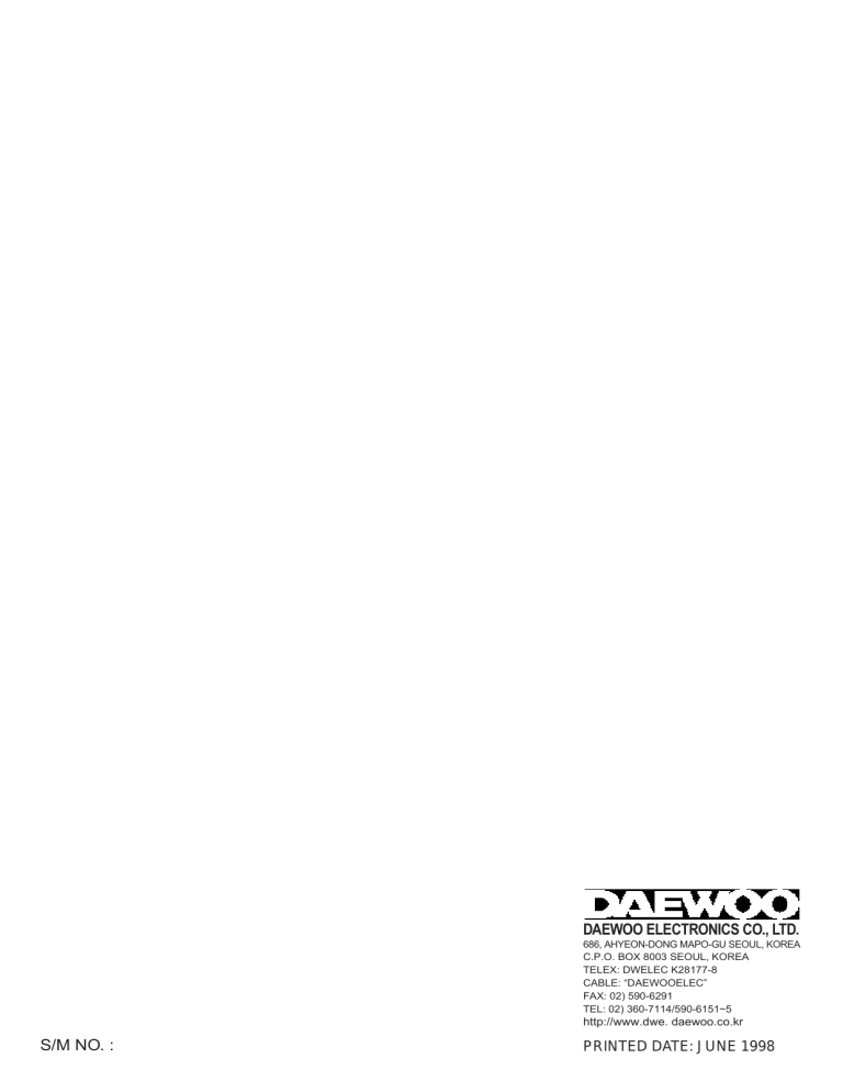s/m no. : daewoo electronics co., ltd. - Daewoo s/m no. : daewoo electronics co., ltd. - Daewoo