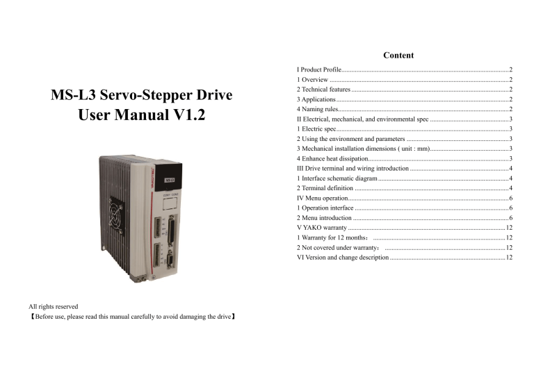 MS-L3 Servo-Stepper Drive User Manual MS-L3 Servo-Stepper Drive User Manual