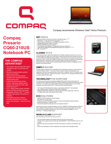 Compaq Presario Data Sheet Compaq Presario Data Sheet