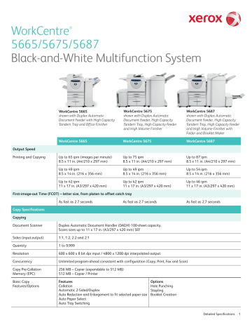 Xerox WorkCentre 5665/5675/5687 Detailed Specifications Xerox WorkCentre 5665/5675/5687 Detailed Specifications