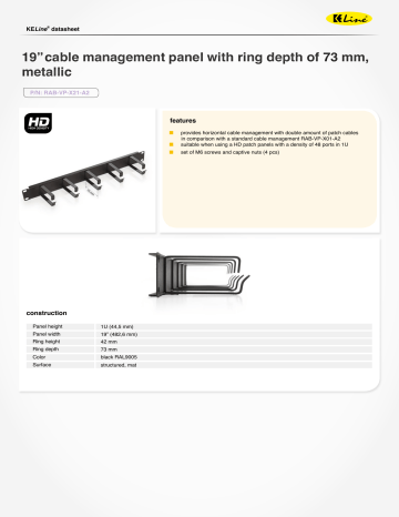cable management panel with ring depth of 73 mm, metallic cable management panel with ring depth of 73 mm, metallic