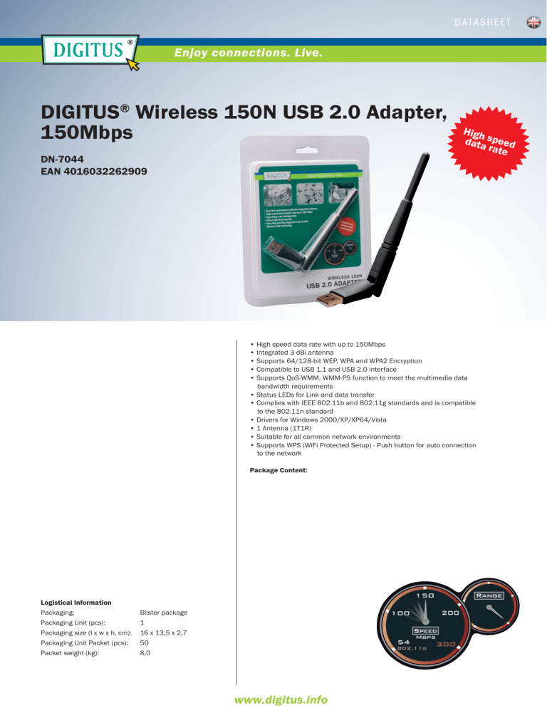 DIGITUS® Wireless 150N USB 2.0 Adapter DIGITUS® Wireless 150N USB 2.0 Adapter