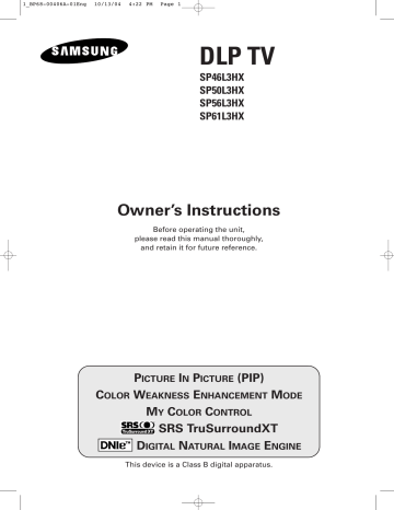 Samsung SP-50L3HX, SP-46L3HX, SP-56L3HX, SP-61L3HX User manual Samsung SP-50L3HX, SP-46L3HX, SP-56L3HX, SP-61L3HX User manual