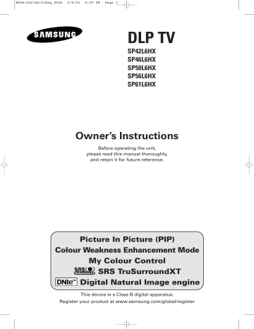 Samsung SP-46L6HX, SP-50L6HX Owner's manual Samsung SP-46L6HX, SP-50L6HX Owner's manual