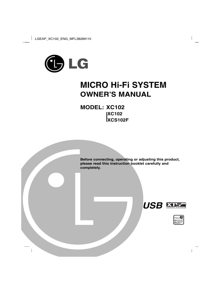 LG XC102, XC102-A0U Owner's manual LG XC102, XC102-A0U Owner's manual