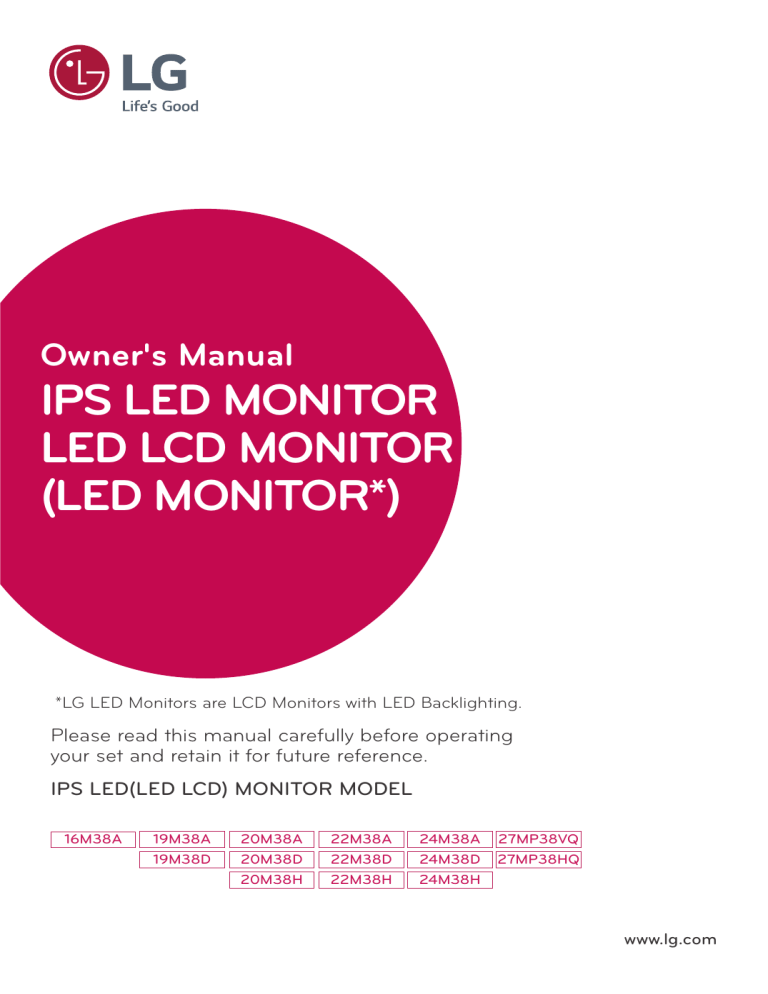 LG 16M38A-M, 16M37A-B, 16M38A, 16M38A-B Owner's manual LG 16M38A-M, 16M37A-B, 16M38A, 16M38A-B Owner's manual
