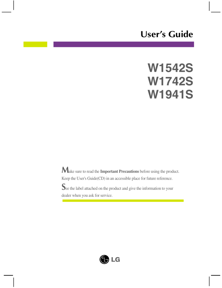 LG W1542S-PF, W1941S, W1941S-PF, W1742S-PF, 058393 Owner's manual LG W1542S-PF, W1941S, W1941S-PF, W1742S-PF, 058393 Owner's manual